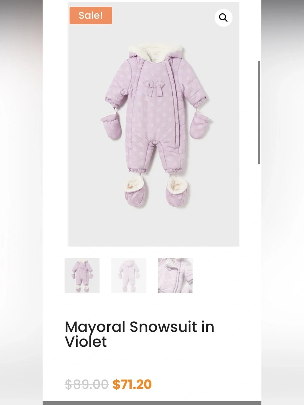Mayoral Lilac Quilted Hooded Baby One-Piece Snowsuit with Mittens & Booties